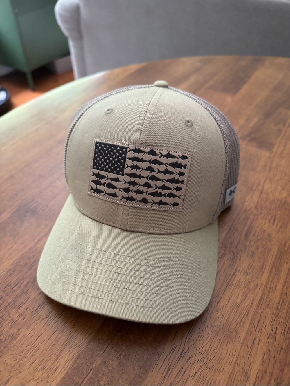 Columbia PFG Fish Flag Patch Fitted Trucker Hat Tan